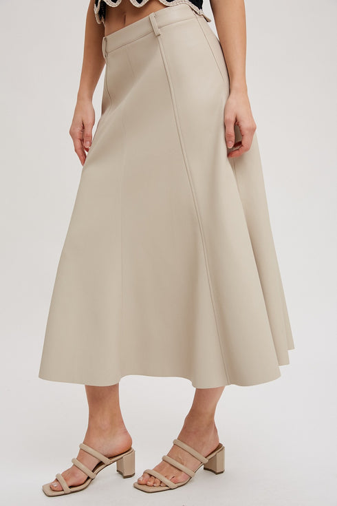 FAUX LEATHER FLARE MIDI